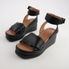 Menta Black Leather Wedges