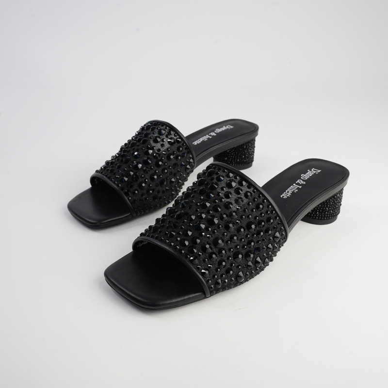 Heda Black Multi Leather Heels