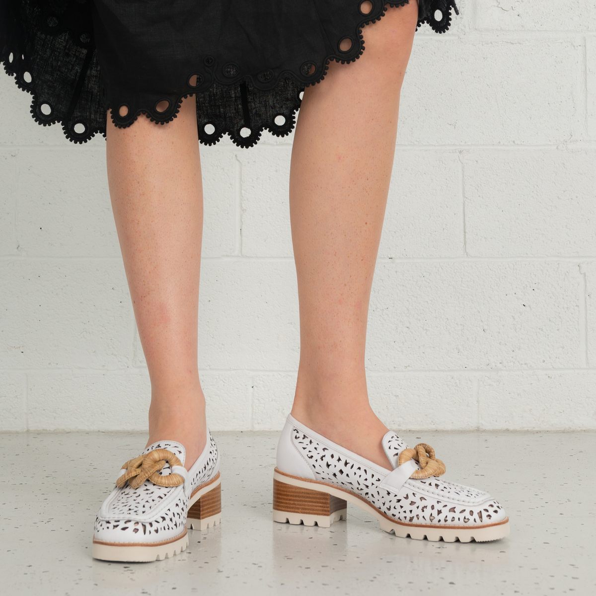 Popo White Leather Heeled Loafers - BRESLEY | Shouz