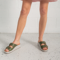 Solena Dark Olive Leather Slides