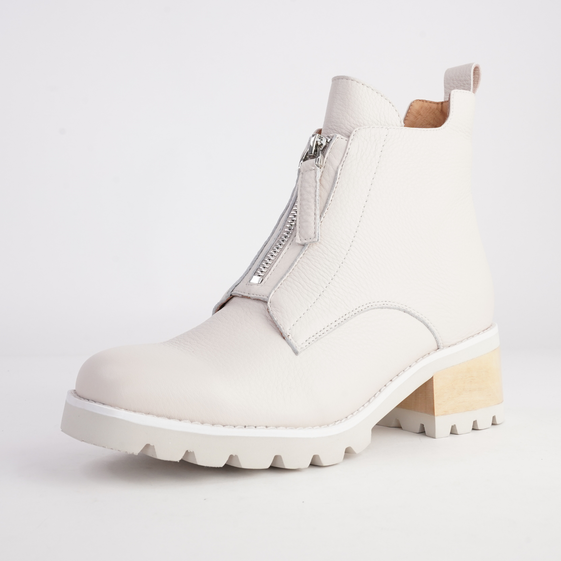 Dazzler Bone/ Tan Stack Leather Ankle Boots - BRESLEY | Shouz