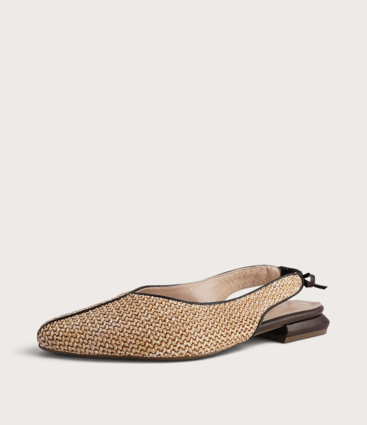 Pre-Order Valentina Raffia/ Brown Leather Flats