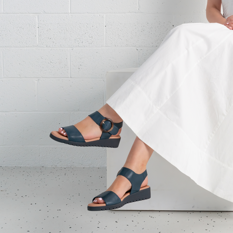 Lena Navy Leather Sandals