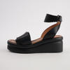 Menta Black Leather Wedges
