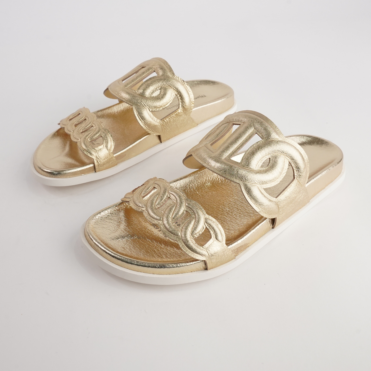 Tulia Gold Scribble Leather Slides