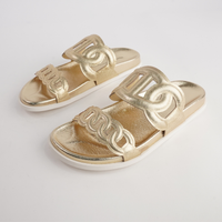 Tulia Gold Scribble Leather Slides