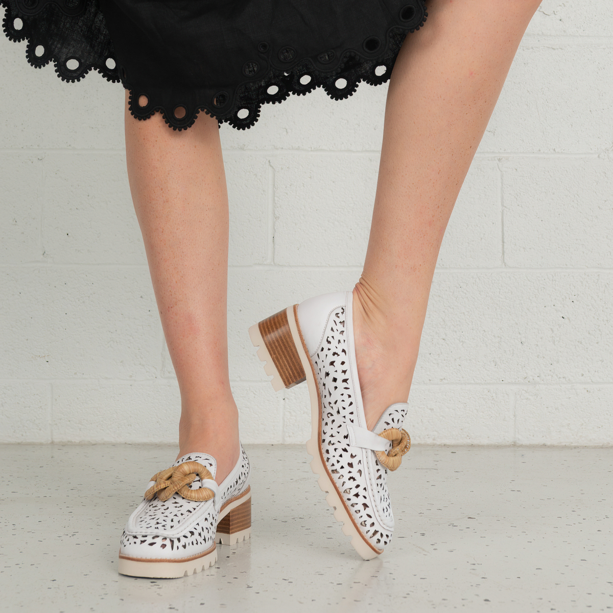 Popo White Leather Heeled Loafers - BRESLEY | Shouz