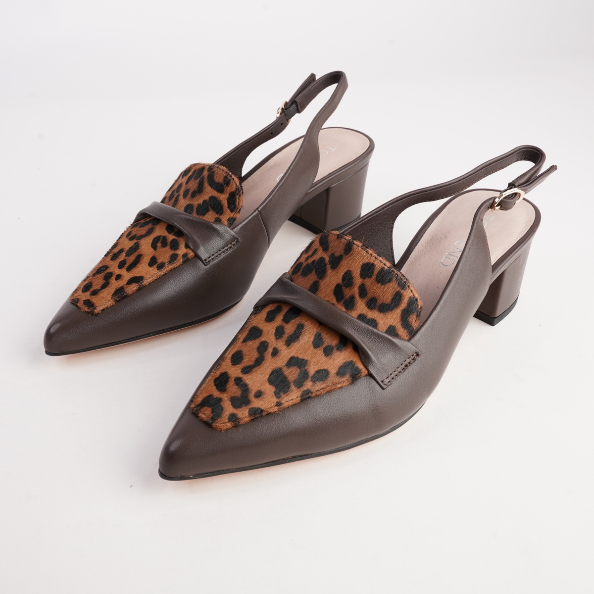 Abbalie Choc Leather/ Mid Tan Leopard Pony Heels - TOP END | Shouz