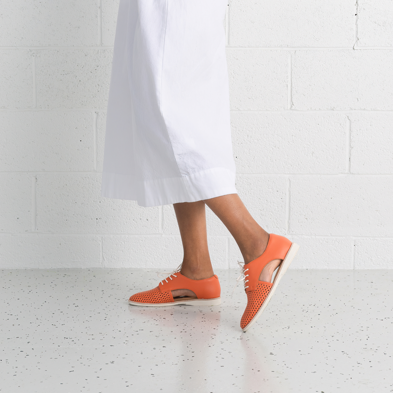 Sidecut Punch Tangerine Leather Lace Up Flats