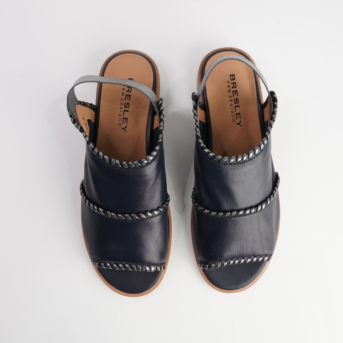 Serenade Navy/ Pewter Leather Sandals - BRESLEY | Shouz