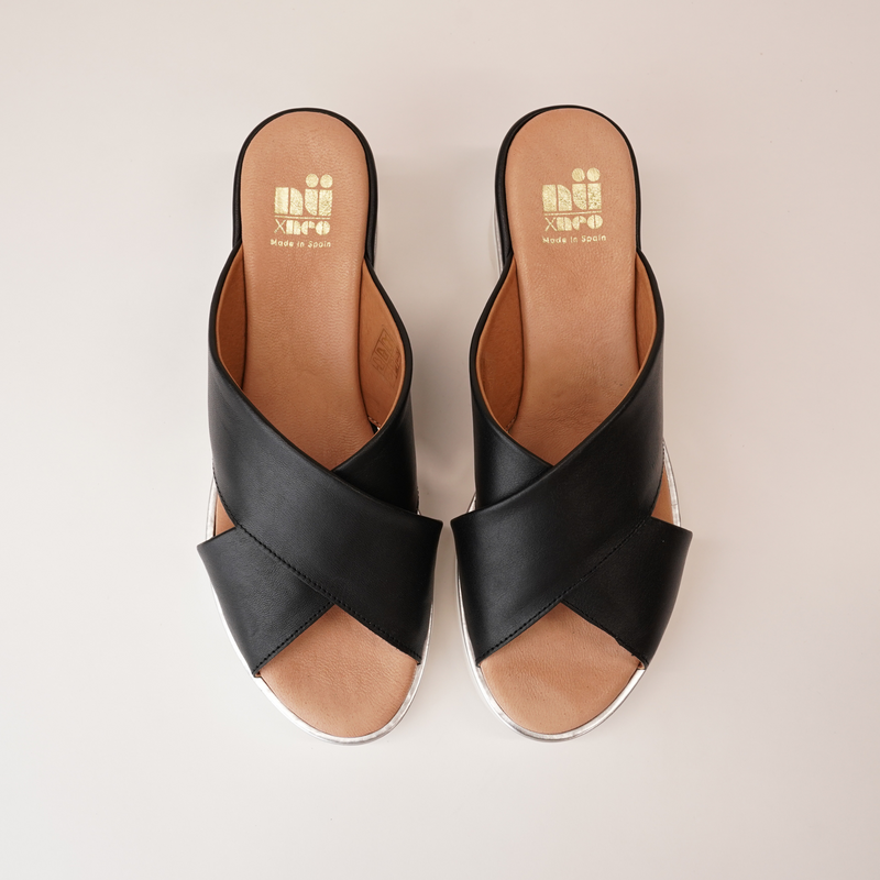 Kiren Black Leather Sandals