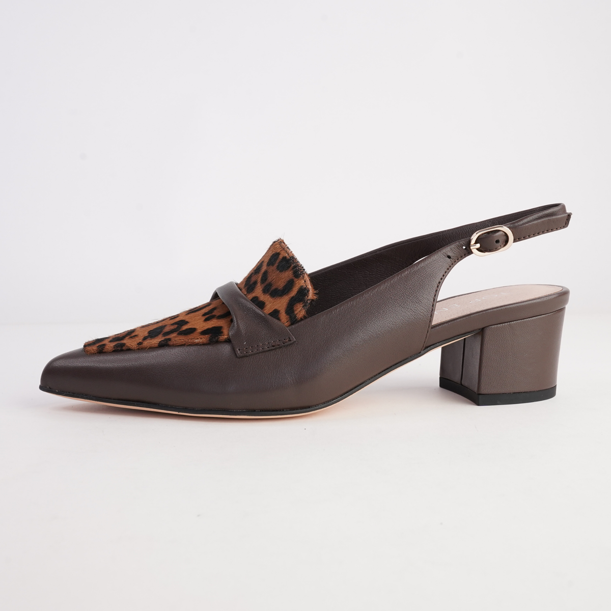 Abbalie Choc Leather/ Mid Tan Leopard Pony Heels - TOP END | Shouz