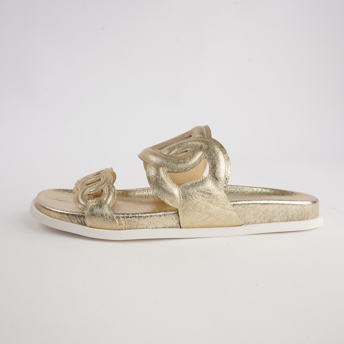 Tulia Gold Scribble Leather Slides - DJANGO AND JULIETTE | Shouz