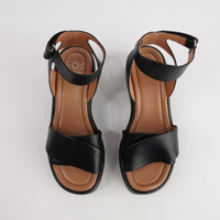 Menta Black Leather Wedges