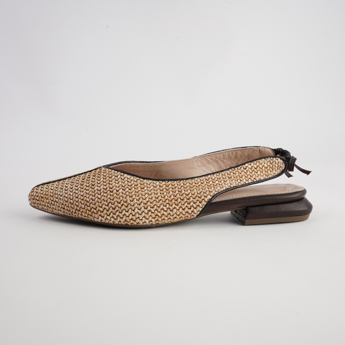 Valentina Raffia/ Brown Leather Flats - WITH GRACE | Shouz