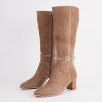 Briellas Light Choc Suede/ Natural Heel Boots - DJANGO AND JULIETTE | Shouz