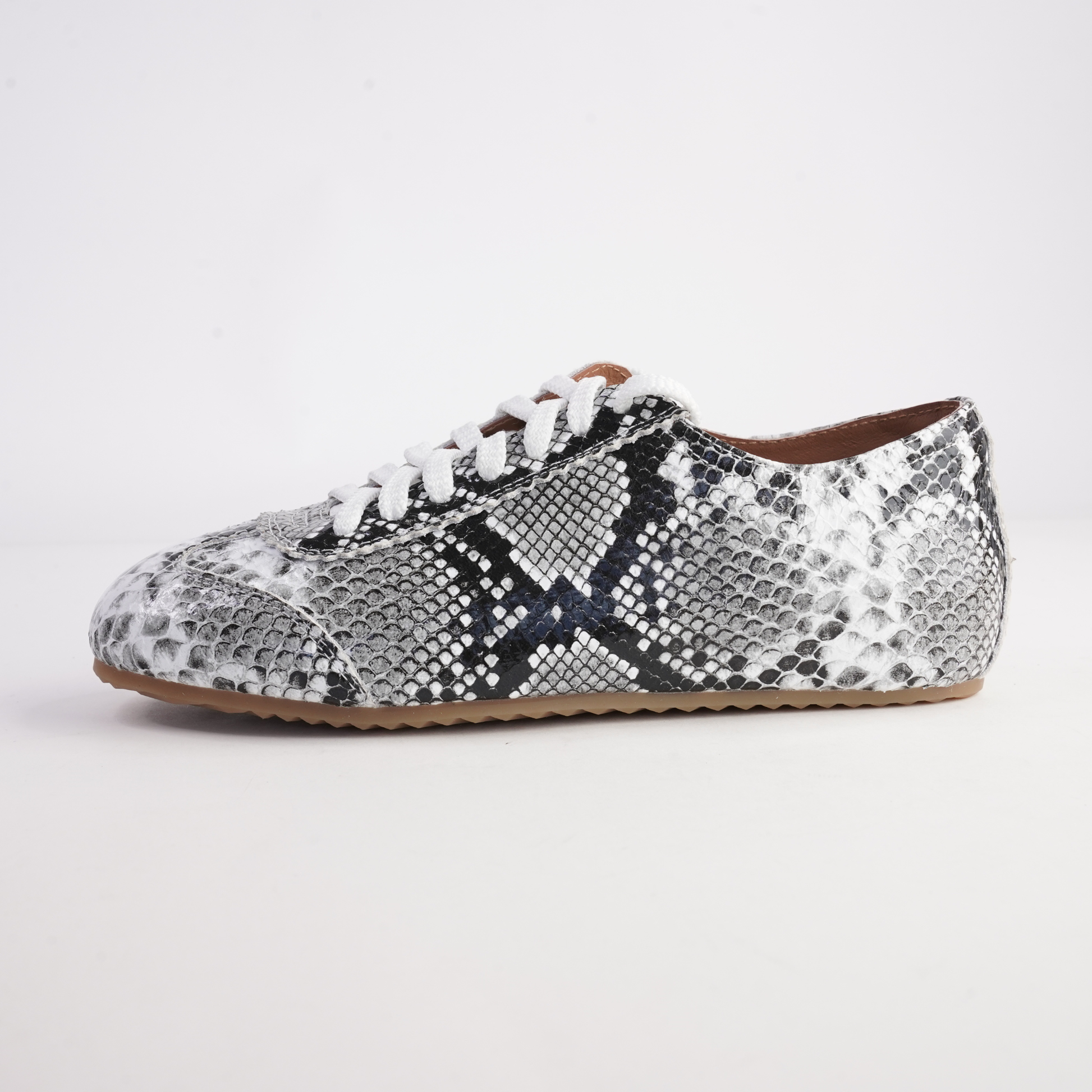 Quinn Black/ White Multi Snake Leather Sneakers - ALFIE AND EVIE | Shouz