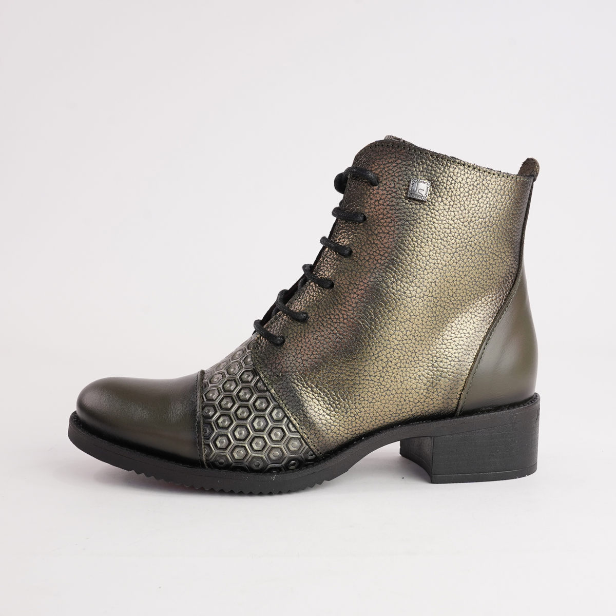 Js-2180 Khaki Metallic Leather Ankle Boots