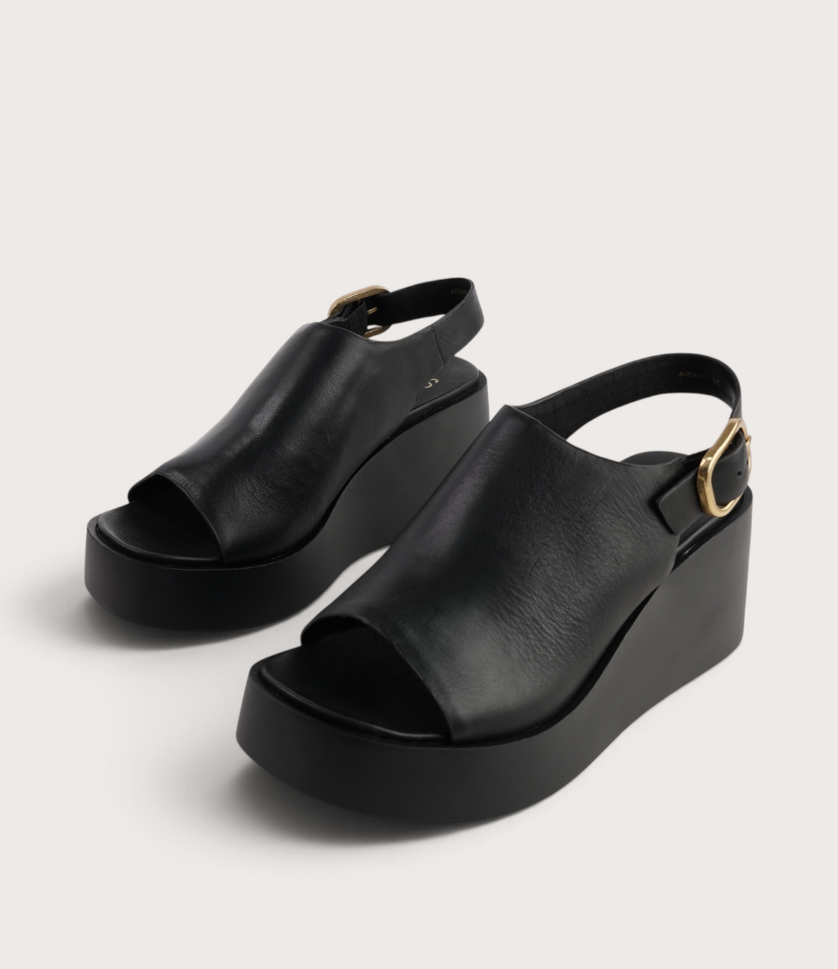 Ariani Black Leather Wedges