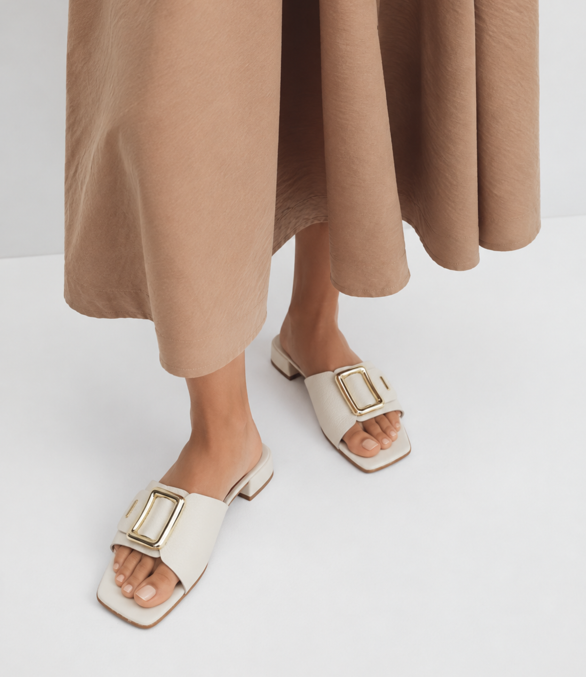 Ayla Off White Leather Slides