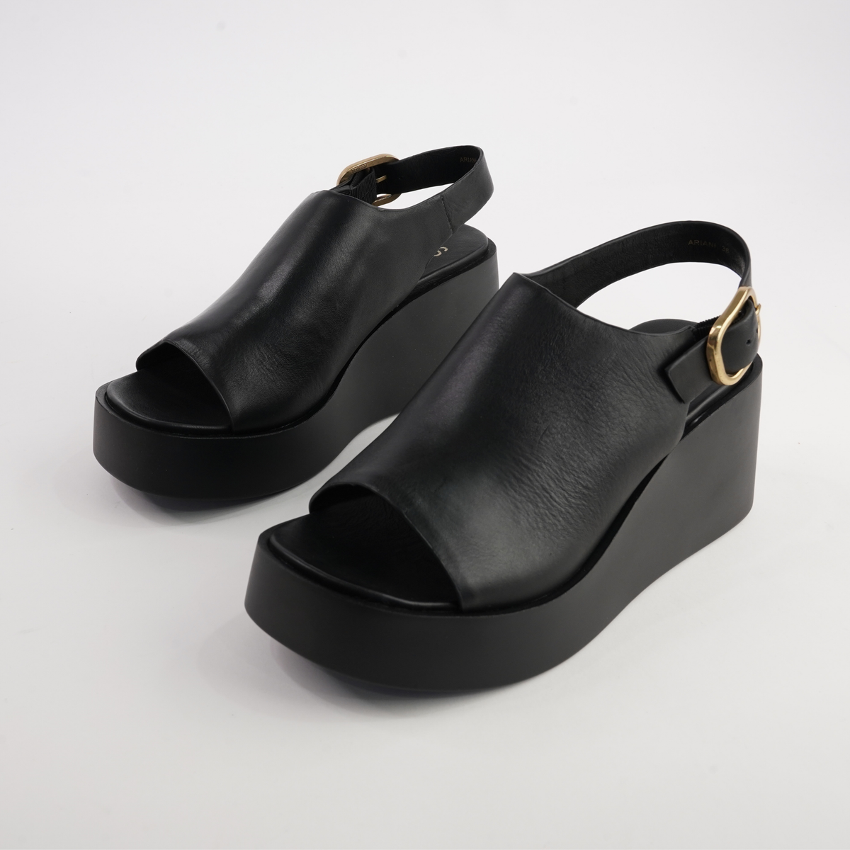 Ariani Black Leather Wedges