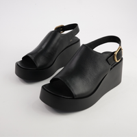 Ariani Black Leather Wedges