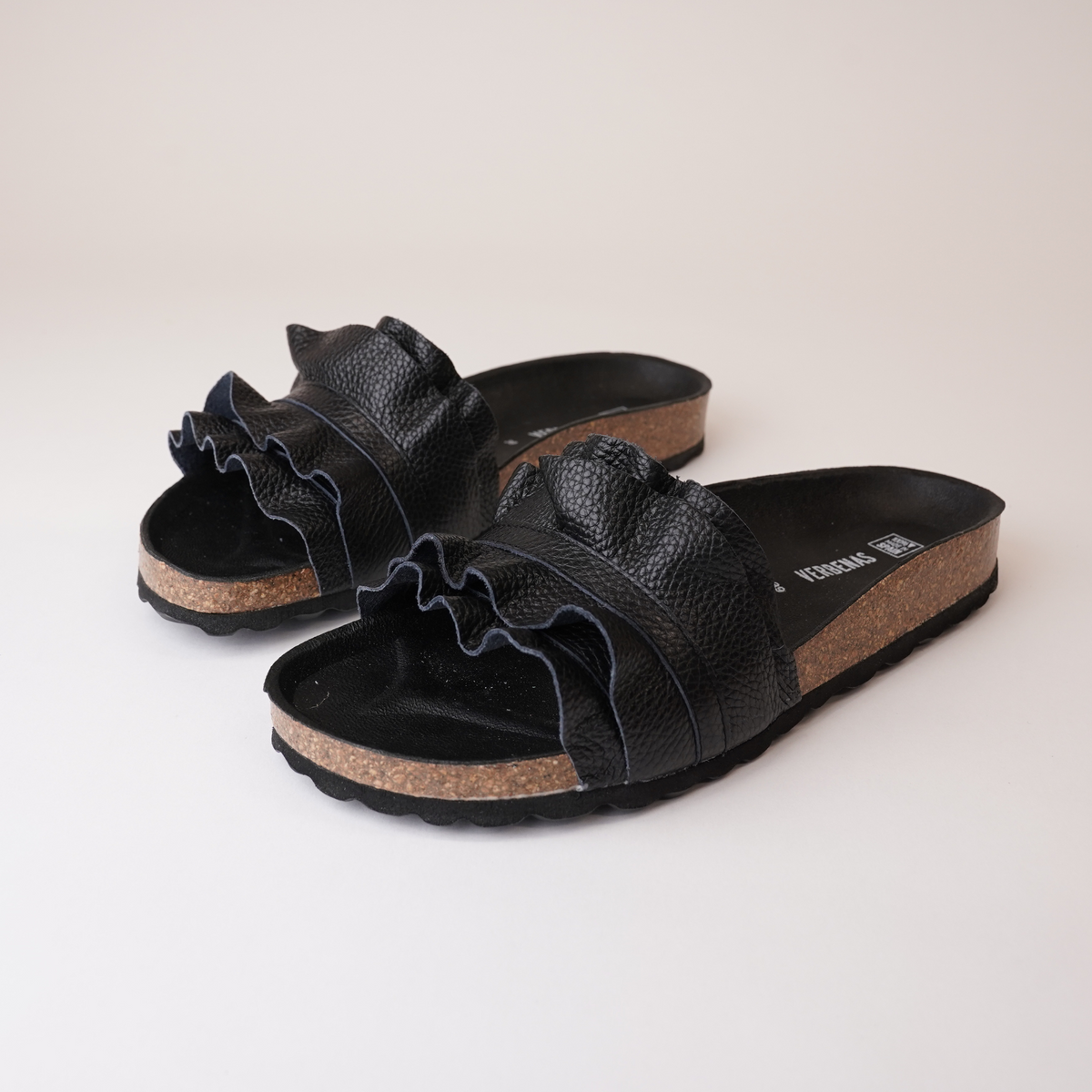 Rocio Black Leather Slides