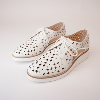 Otay White Leather/ White Sole Lace Up Flats