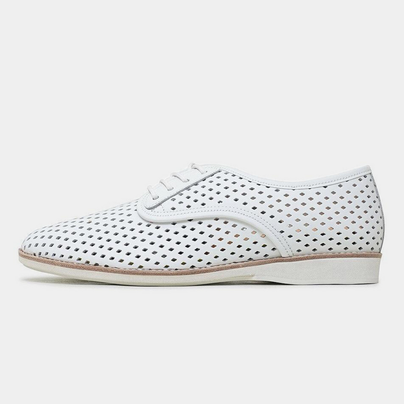 Derby Punch White Leather Lace Up Flats