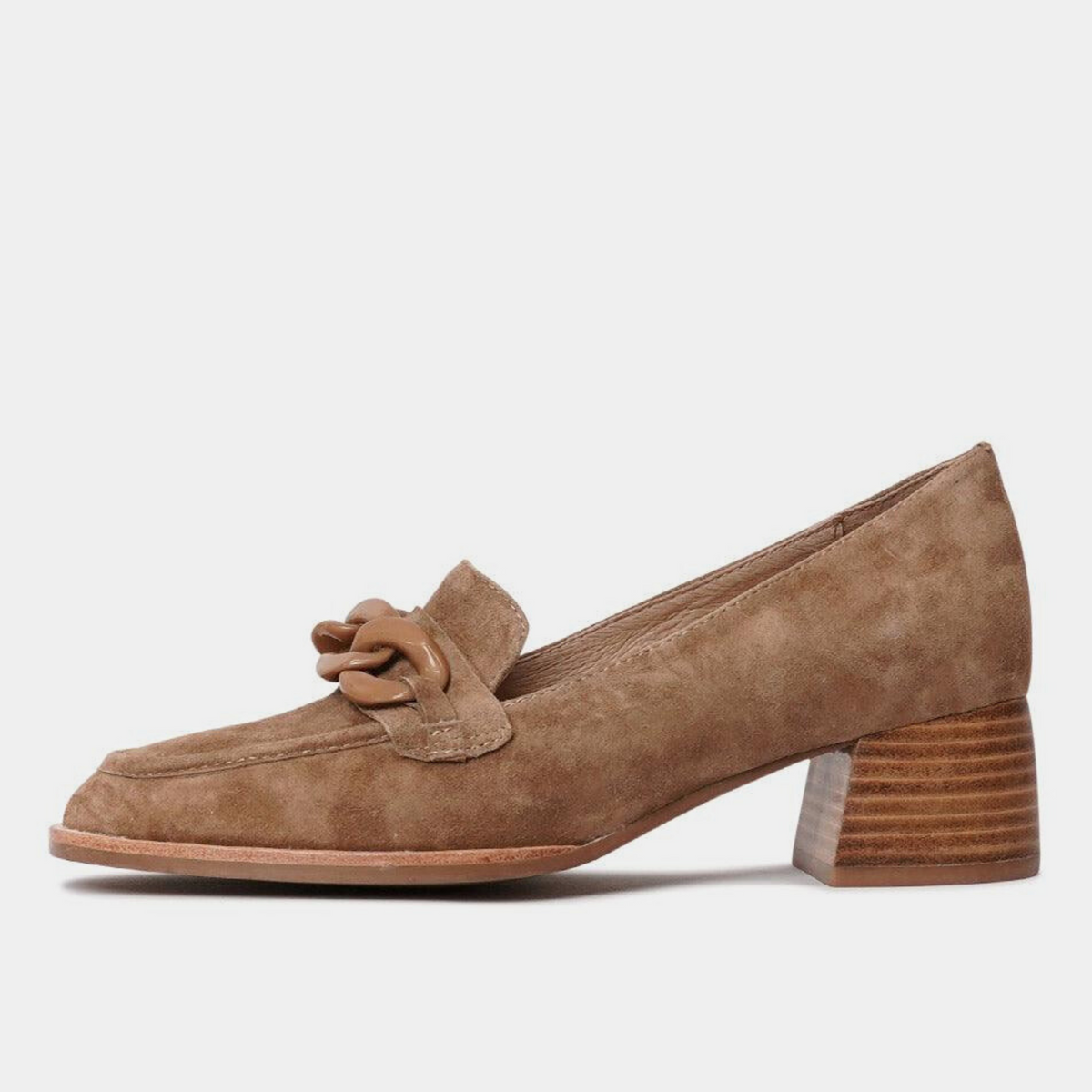 Nomass Light Choc Suede Heeled Loafers - DJANGO AND JULIETTE | Shouz