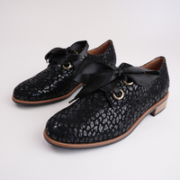 Admin Black Leopard Leather Lace-up Flats