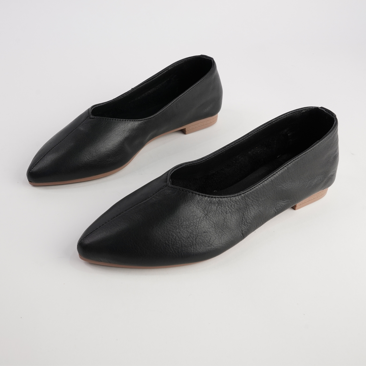 Celeste Black Leather Ballet Flats