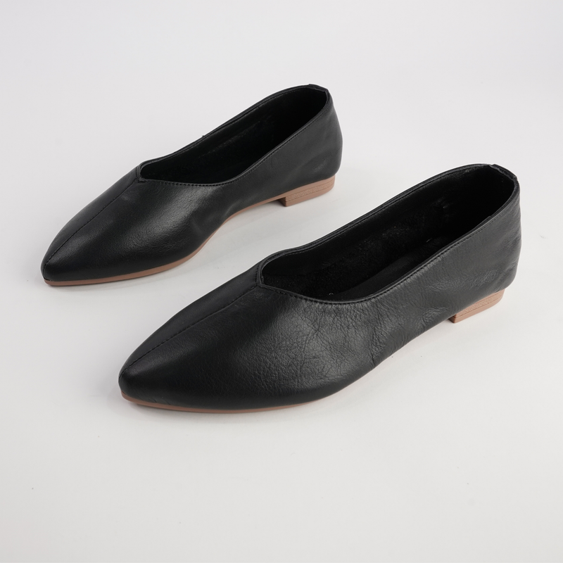 Celeste Black Leather Ballet Flats