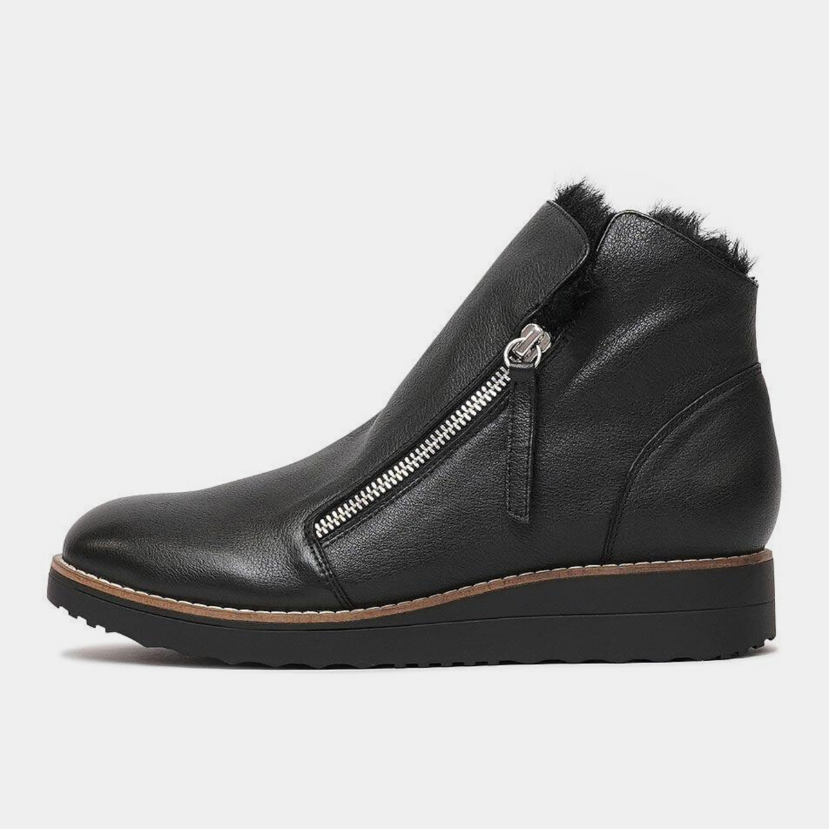 Opal Black Leather/ Black Fur Ankle Boots