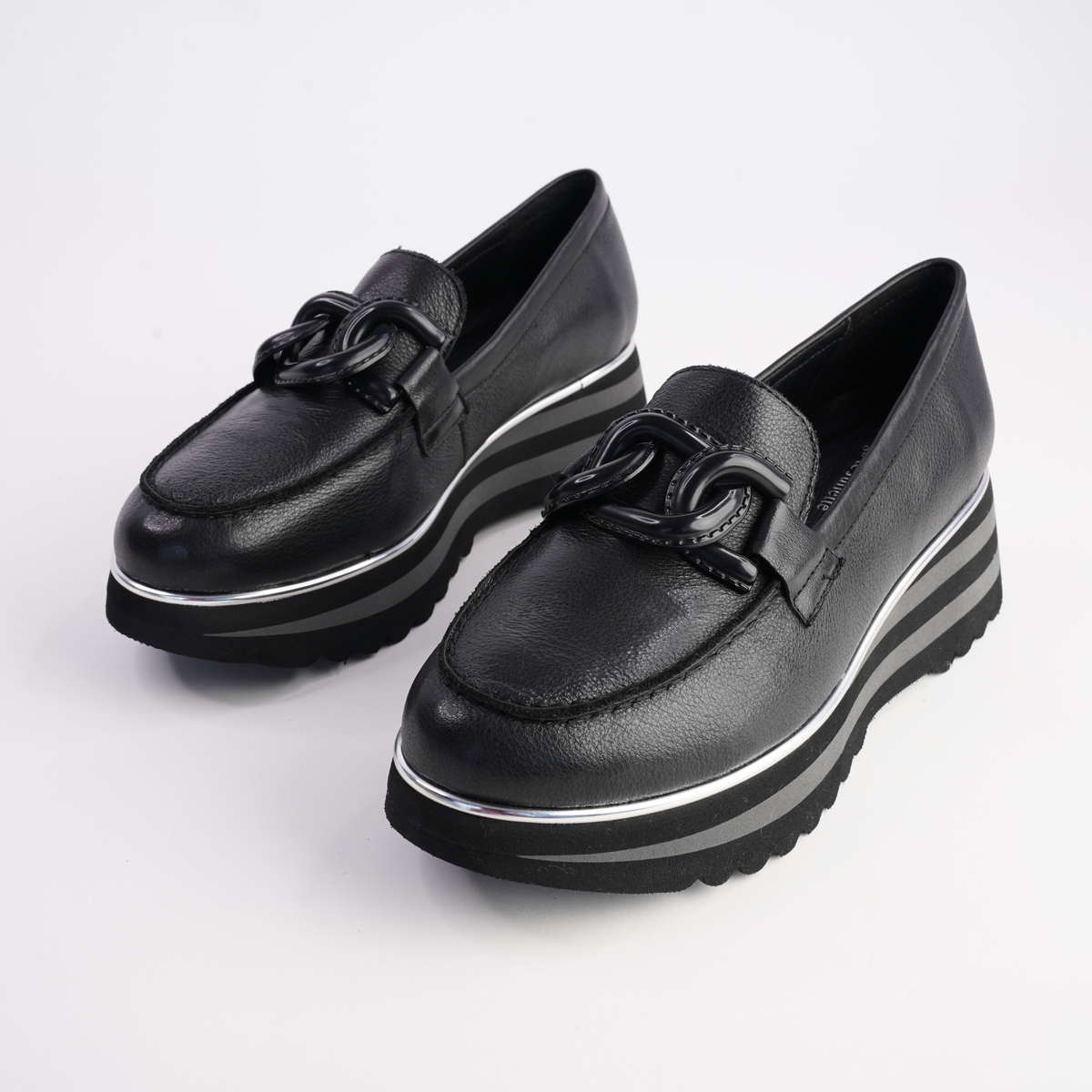 Ealia Black Leather/ Black Charcoal Sole Loafers