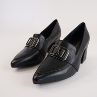 Moseles BlackLeather Heeled Loafers