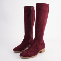 Timothie Burgundy Stretch Microsuede Knee High Boots - DJANGO AND JULIETTE | Shouz