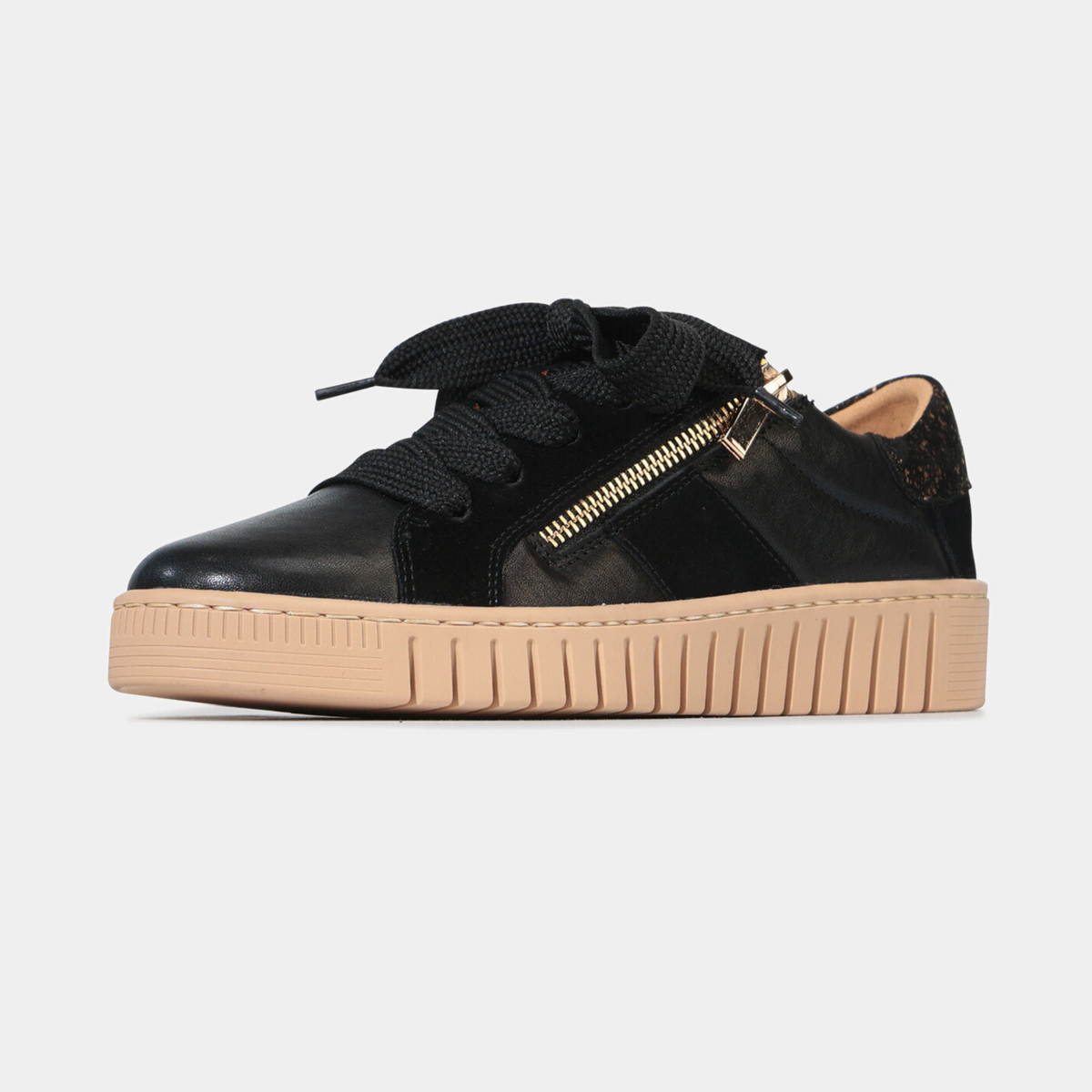 Tinah Black/ Gold Marble Leather Sneakers - EOS FOOTWEAR | Shouz