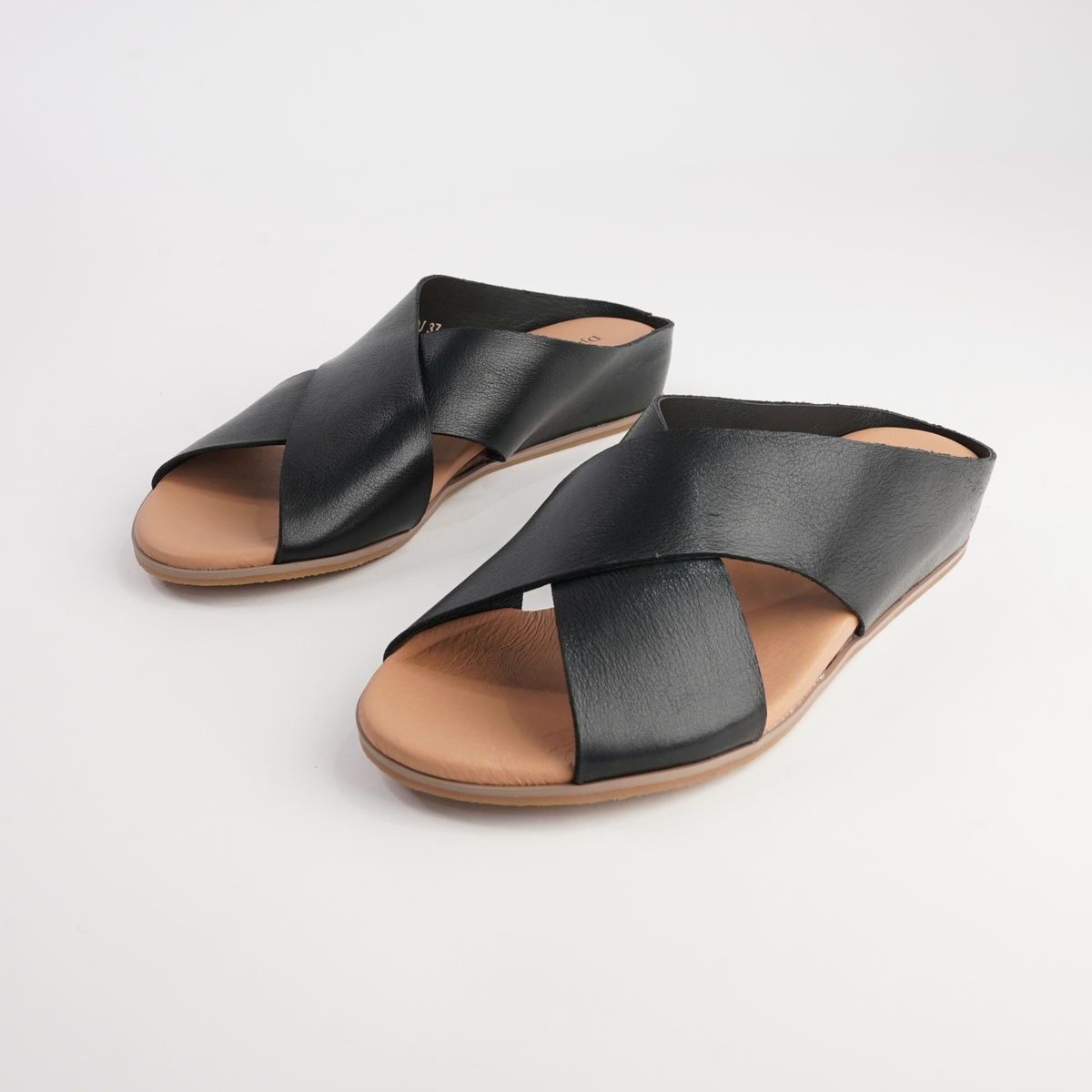 Harli Black Leather Slides