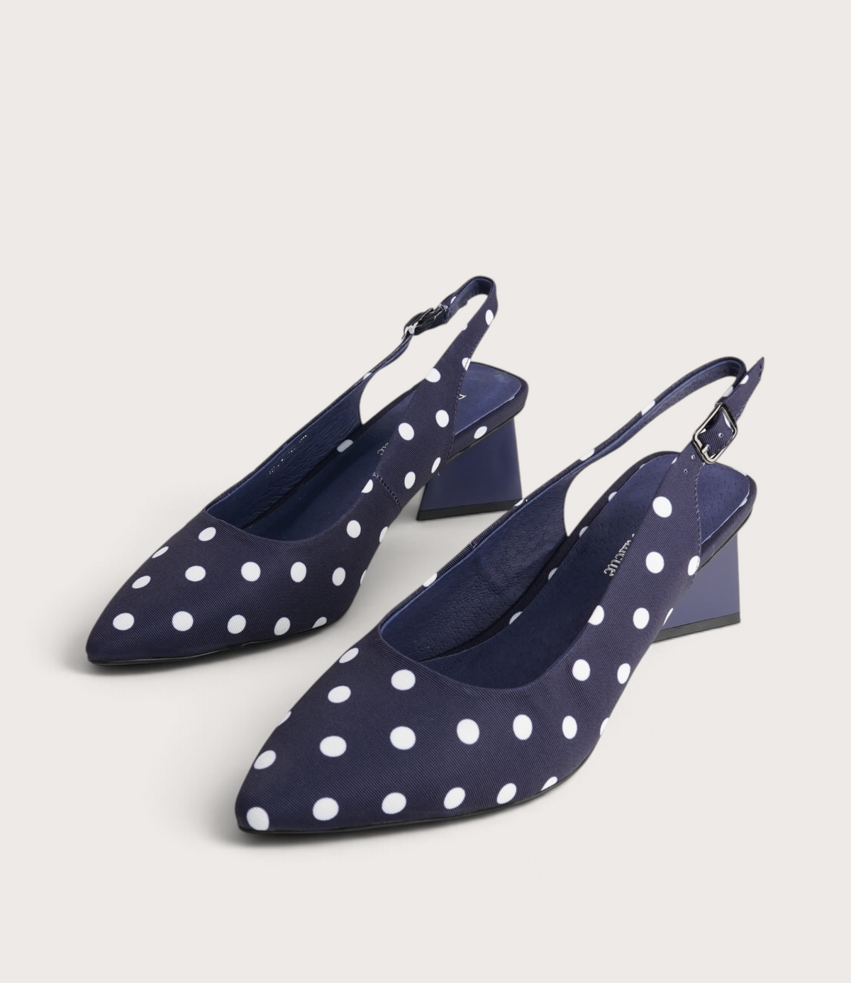 Ihops Navy White Spots Leather Heels - DJANGO AND JULIETTE | Shouz