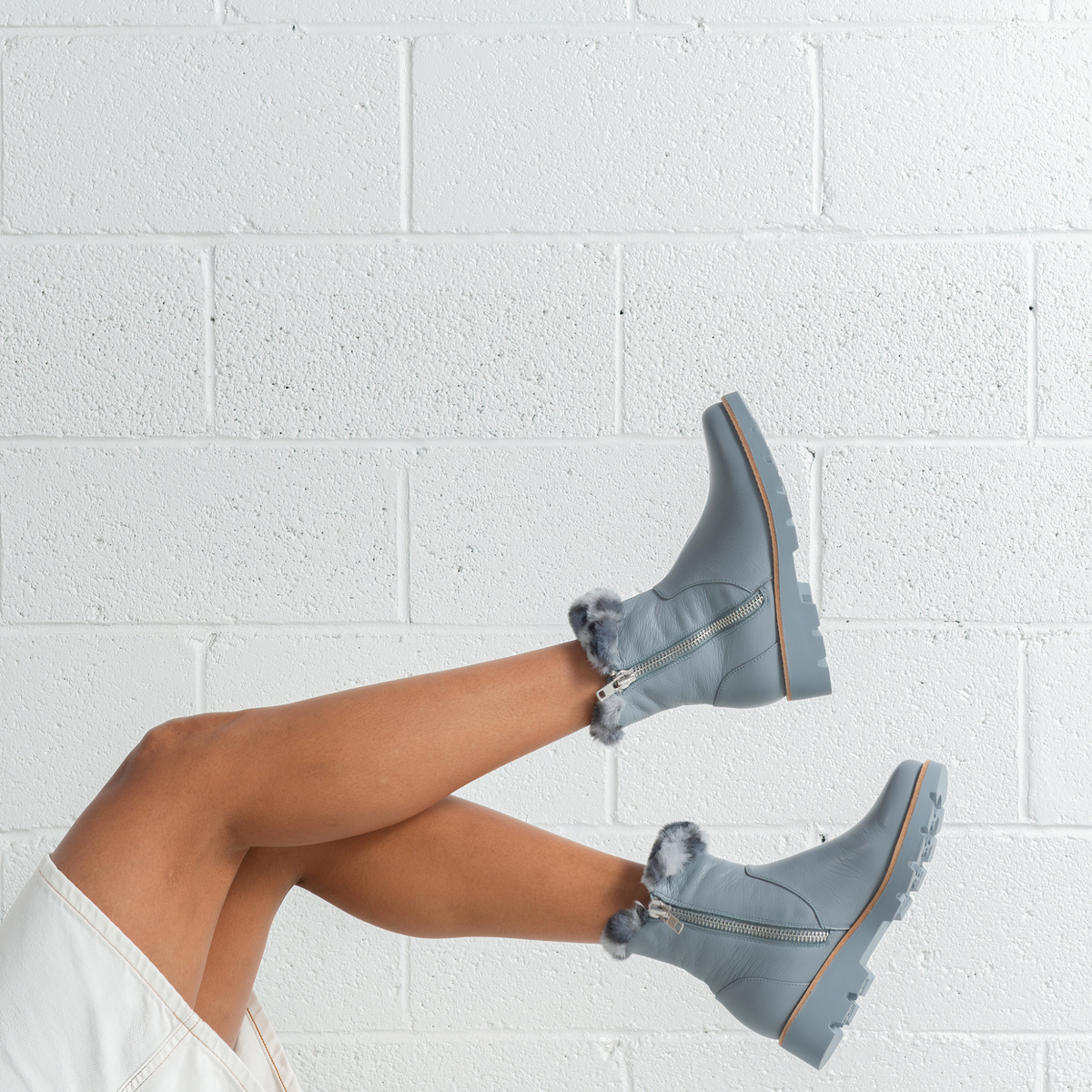Dlinga Denim/ Denim Leopard Fur Leather Boots
