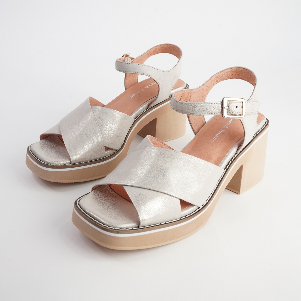 Jemi Beige And Gold Wash Leather Heels