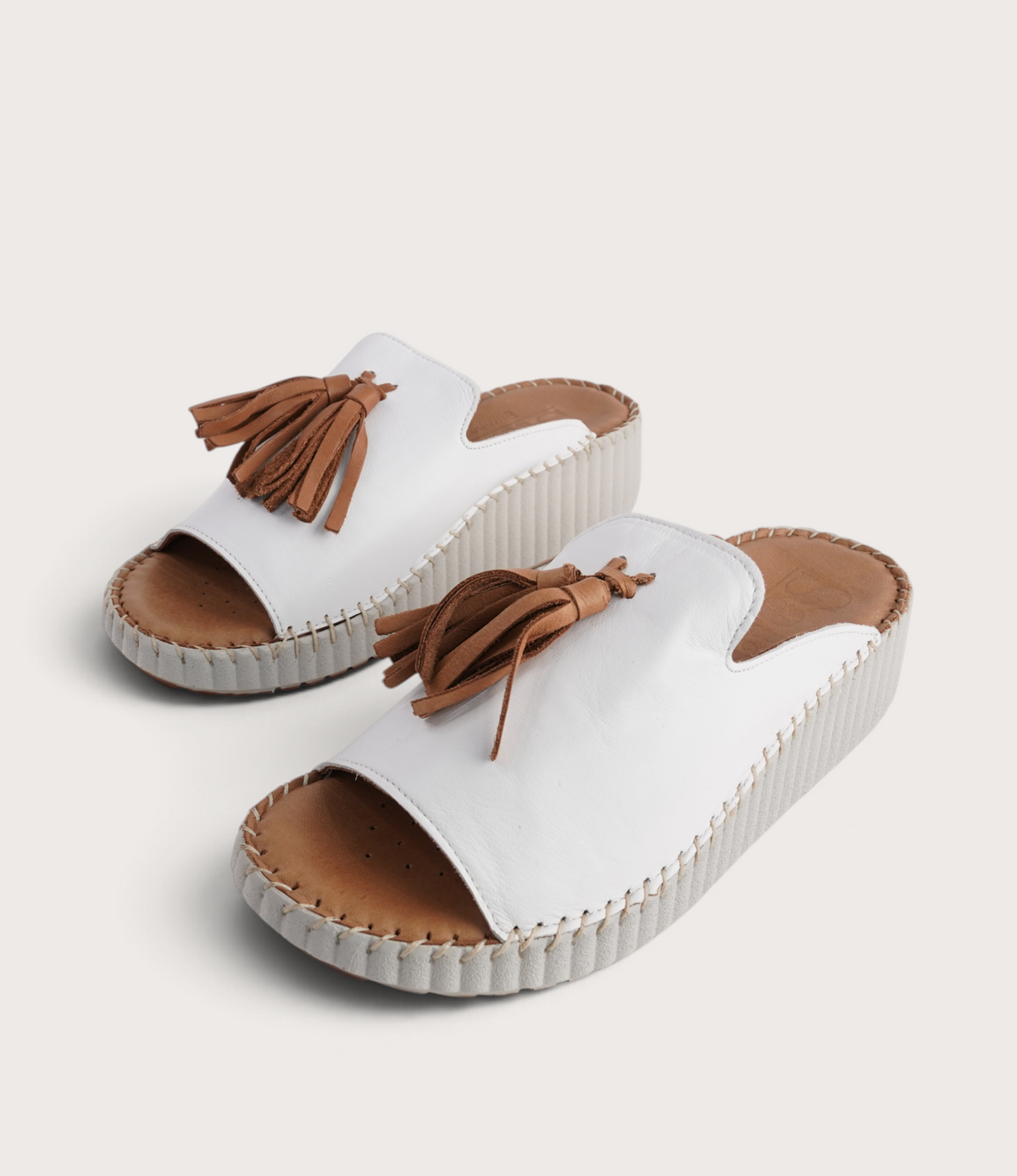 Sonny White/ Coconut Leather Slides