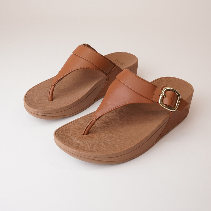 Lulu Adjustable Leather Toe Post Tan Sandals