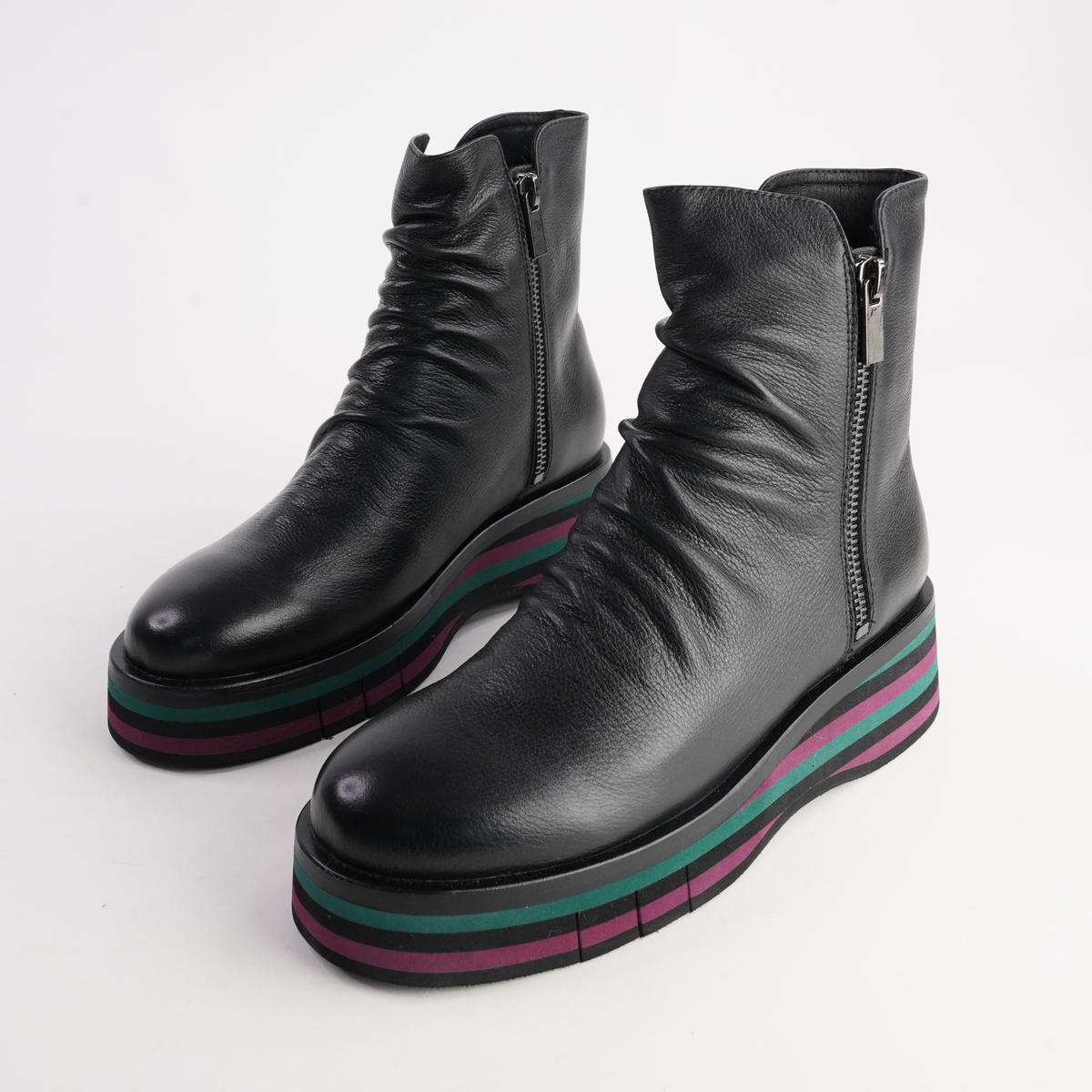 Ganni Black Leather/ Forest and Black Sole Boots - DJANGO AND JULIETTE | Shouz