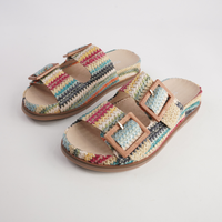 Ixey Blue Multi Raffia Slides