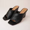 Aiya Black Leather Wedges