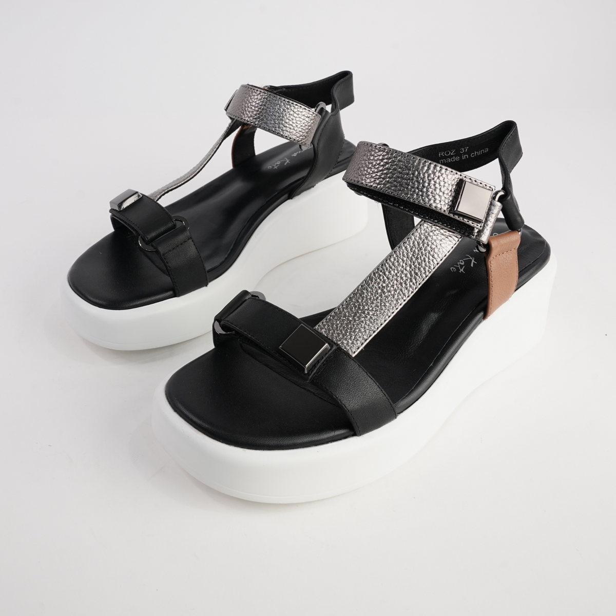 Roz Black/ Silver Leather Sandals - EMMA KATE | Shouz