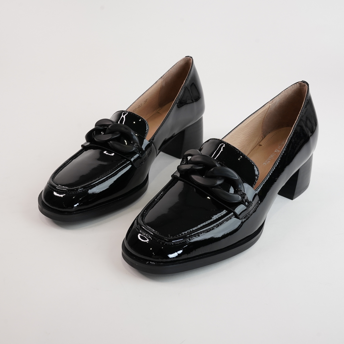 Nomass Black Patent Leather Heeled Loafers