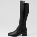 Ronel Black Leather Stretch/ Black Microsuede Knee High Boots